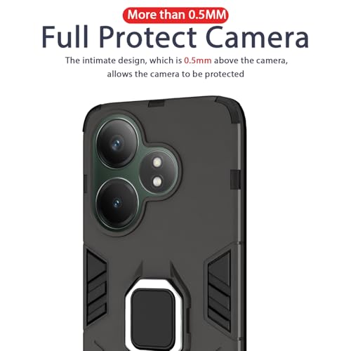 Image of Pikkme D5 Tough Armor Back Cover | 360 Protection Case | Ring Holder Stand Bumper Case for Realme GT 6T 5G / GT Neo 6 SE 5G (Black)
