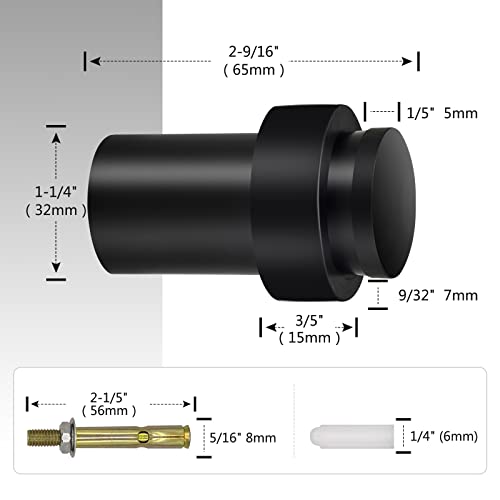 Kolako Floor Door Stopper, Black Door Stop Stainless Steel Modern Door Stoppers Wall Protector Commercial Door Bumper Wedge Decorative Cylindrical Floor Mount Door Stops For Bottom Of Door #TOP4