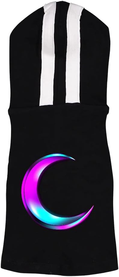 Moon Design Dog Shirt with Hoodie - Neon Color Dog Hoodie - Cool Dog Clothing - Black White, XL