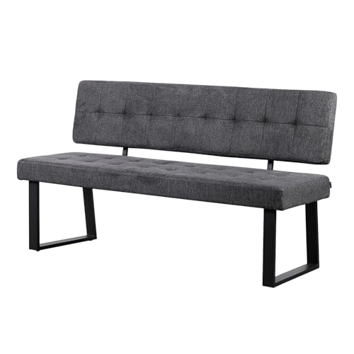 B&D home Sitzbank Sigfrid - Eckbank Esszimmer Mit Lehne, Sitzbank Flur, Pflegeleichter Bezug aus Webstoff in Anthrazit, Kaltschaum-Polsterung, Für Esszimmer, Küche & Flur, 160 cm