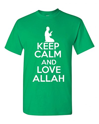 Keep Calm and Love Allah Religion Novelty Statement Unisex Adult T-Shirt Tee (X Large, Irish Green)