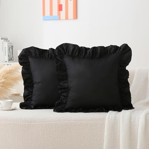 YOKKITA 2 Pack Black Ruffle Throw Pillow Covers 18"x18"