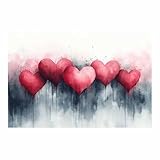 BOHUO Cuadro en Lienzo Corazones Rojos Acuarela Goteo - Impresión Gótica para Dormitorio Entrada Moderno(F2)-50x70cm Sin marco