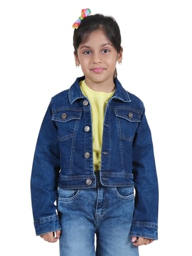 Image of Girls Full Sleeve Solid Crop Denim Jacket