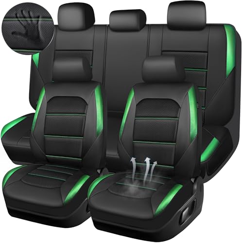 CAR PASS Memory 3D Foam Car Seat Covers Full Set, Breathable Mesh Thick Seat Covers for Car,Green Metal Film Leather Seat Covers, Universal Automotive Comfort for SUVs Trucks, Black Green by CAR PASS - Used condition - US$55.99