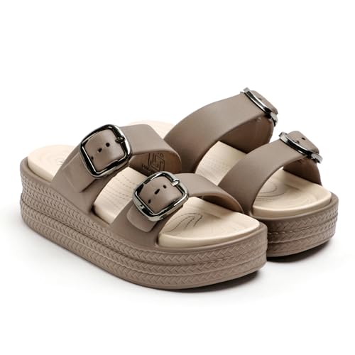 Image of Essence Women Buckle Sandals with Super Soft Insole | Ergonomic Footbed | Lightweight | Platform Heel | Cushioned Sole | Suggested by Doctors I Latest, Stylish and Trendy Slip-Ons for Girls and Ladies