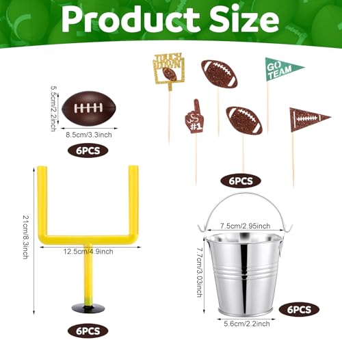 JolliLudo 6 Set Football Party Table Decorations Kit Includes 6 Iron Buckets 6 Mini Football 12 Goal Post 12 Flags Centerpiece for Birthday Sport Themed Party Desk Supplies Rugby Favors