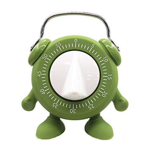 Kitchen Timer, Baking Teaching Cooking Egg Potty Training Cute 60 Mins Twist Wind Up Timer with Ring Alert, No Battery Required Mechanical Timer (Green)