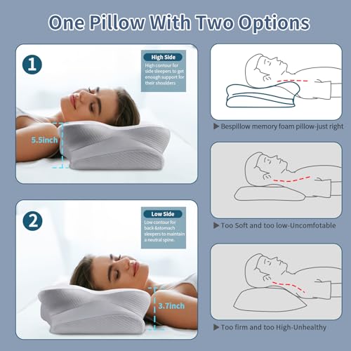 Image of Cervical Neck Pillow for Pain Relief, Ergonomic Contour Pillow, Orthopedic Memory Foam Neck Support Pillow for Side, Back & Stomach Sleepers (Off-White)