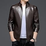 Pu Lederjacken Für Herren - Mit Kapuze Komfortable Kunstlederjacke Business Stehkragen Herren Winddichte Lederjacke Einfache Reine Farbe Mann Kunstleder Pu Mantel,Hellbraun,Asiatisch L Is Eur S