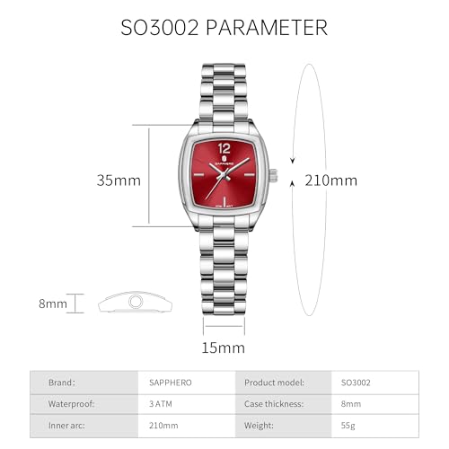 Image of Sapphero Ladies Watch Easy to Read Wristwatch, Women's Quartz Watch with Stainless Steel Strap, 5 ATM Waterproof, Classic Elegance Women Business Waterproof Watch