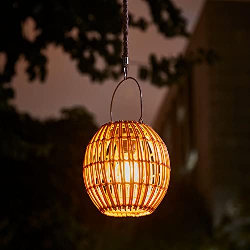 Fastruggle Battery Operated Hanging Lantern Outdoor,Rattan Hanging Light,Farmhouse Chandelier Hemp Rope Lamp for Living Room,Dining Room,Kitchen(Bulb Included)