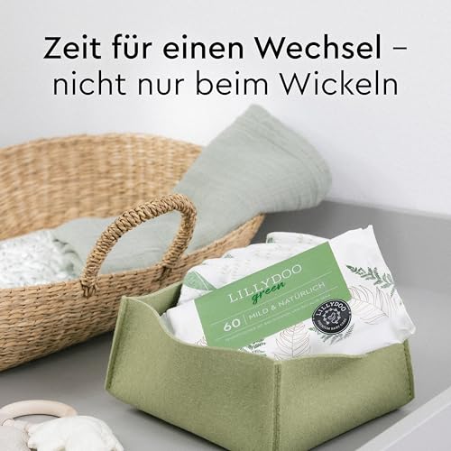 LILLYDOO green Natürliche Feuchttücher, 600 Stück (10 x 60), 100% plastikfreies Tuch, ohne Parfüme