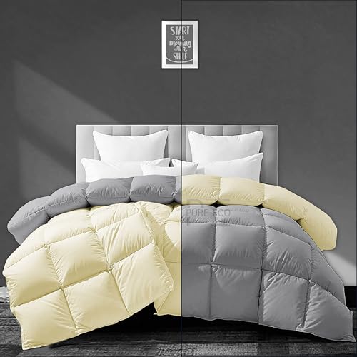 Image of PURE ECO Heavy Winter 400 GSM Comforter for King Size (92 inchX106 inch) - Soft Quality Winter Blanket Soft Microfiber Fill - Duvet /Blanket King Size - Ivory /Silver Grey Color