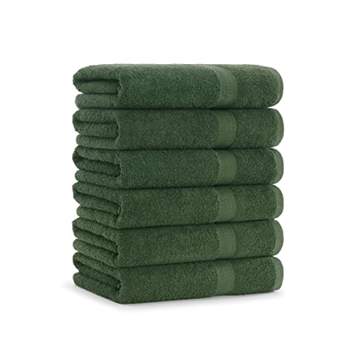 Arkwright True Color Solid Bath Towels - Soft 100% Cotton Bathroom Towel Set of 6 - Lightweight 475 GSM, Absorbent, and Quick Dry, 25 x 52 in, Green