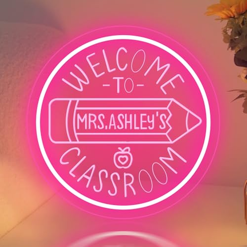 Custom Teacher Name Neon Sign for Classroom Decor Personalized Teacher Door Sign Back to School Welcome to Our Classroom Sign Teacher Name Sign for Classroom Door Teacher Appreciation Gifts