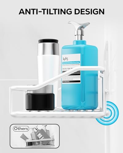 Image of Nieifi Shower Caddy Shelf with Hooks Storage Rack Organizer Adhesive Stainless Steel Without Drilling for Bathroom, Lavatory, Washroom, Restroom, Shower, Toilet, Kitchen - 2 Pack (White)