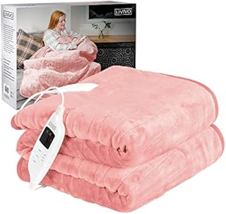 LIVIVO Heated Electric Over Blanket Soft Micro Fleece Throw with 10 Heat Settings and Timer Function 160x130cm - Easy to Use Detachable Digital Control - Machine Washable (Pink)