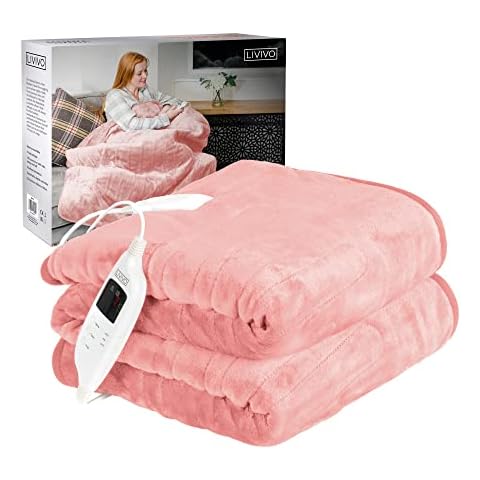 LIVIVO Heated Electric Over Blanket - Soft Micro Fleece Throw with 10 Heat Settings and Timer Function - 160x130cm - Easy to Use Detachable Digital Control - Machine Washable (Pink) Cover