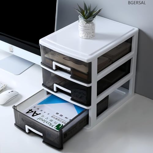 BGERSAL 引き出し 小物整理 収納ボックス プラスチック 透明 デスク用 文房具 化粧品 オフィス用品 書類 卓上 多機能 多段 収納ケース 雑貨収納 (ホワイト(幅25cm),3段) [並行輸入品] [5]