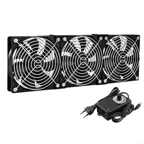 Image of Qualoramall 12cm 3000RPM Cooling Fan with Controller and Metal Guard for Server Cabinet Workstation Mining Machine PC Case Radiator 12V High Airflow Black(3 Fan)