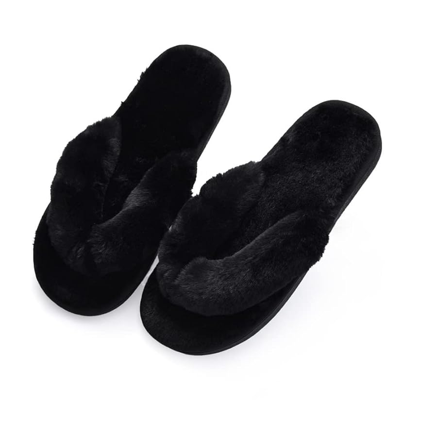 Amazon.com | HUMIWA Black Flip Flop Slippers Fuzzy Fluffy Faux Fur House  SPA Cute Open Toe Slippers for Women Girl/Women5.5-6 Men4.5-5 | Slippers