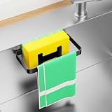 kinisa 2 in 1 Sponge Holder for Kitchen Sink, Stainless Steel Adhesive Dish Sponge Holders for Sponges, Brushes and Dish Cloth, Kitchen Sink Caddy Organizer Suction Cup, Black