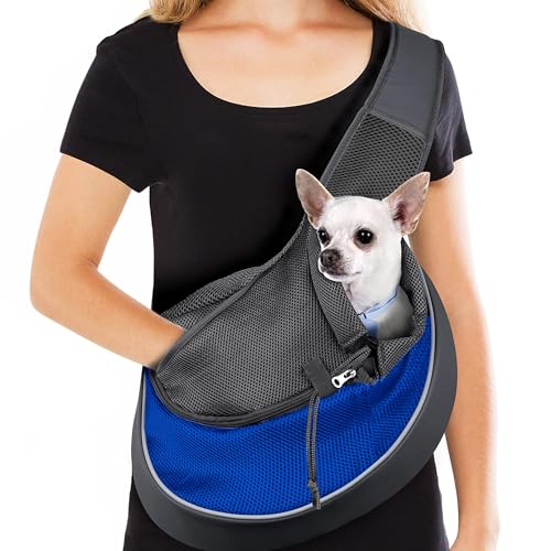 Image of Kraptick Pet Sling Carrier, Pet Carrier Bag for Shitzu Puppy, Cat, Rabbit with Comfortable Adjustable Pouch Single Shoulder Carry Tote Handbag for Pets (Large, Blue)