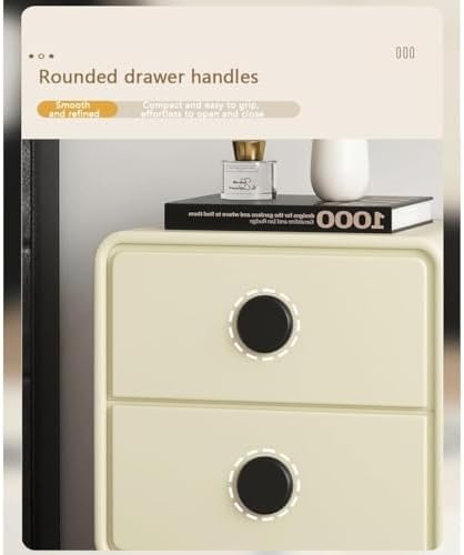 Minimalist Beige Nightstand with 2 Storage Drawers, Circular Handle Bedside Table, Space-Saving Furniture for Bedroom, Living Room, Home Organization (40cm)