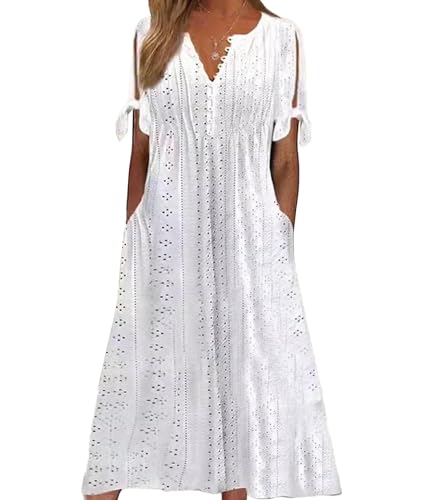 Robe de plage blanche femme xxxiticat col en v à manches courtes décontractée