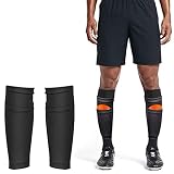 Schienbeinschoner FußBall Herren,Kinder Herren Schienbeinschoner,Kinder Schienbeinschoner Fussball,Schienbeinschoner Socken,FußBallsocken Wadenärmel mit Tasche Atmungsaktiv Weich Schwarz,L