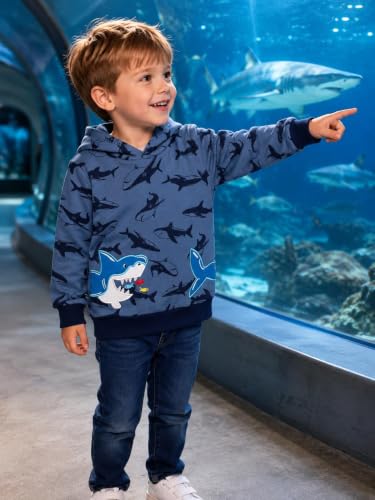 Image of Akyzic Baby Boys Dinosaurs Hoodie Boys Shark Pullover with Pocket Kids Truck Warm Sweatshirt Sweater