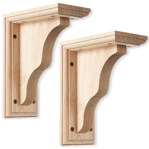 Briwooody 2 Pcs Wood Corbels Shelf Brackets, 3 1/2" W x 7" D x 9" H