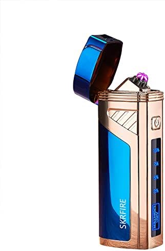 SKRFIRE Triple-Arc Electric Lighter, 2-in-1 Cigar Opener Windproof Lighter Flameless Plasma Lighter Rechargeable USB Lighter with Digital Battery Indicator (ICY Blue)