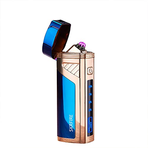 SKRFIRE Triple-Arc Electric Lighter, 2-in-1 Cigar Opener Windproof Lighter Flameless Plasma Lighter Rechargeable USB Lighter with Digital Battery Indicator (ICY Blue)