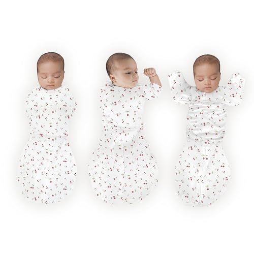Image of SwaddleDesigns Organic 6-Way Omni Swaddle Sack Arms Up Swaddle for Newborn, More Options to Calm Startle Reflex, Improves Sleep, Small, 0-3 Month, 6-14 lbs, Watercolor Little Cherries