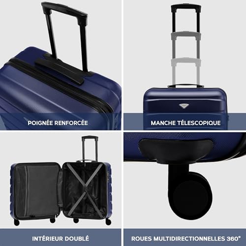 Flight Knight Bagage Cabine Leger a 4 Roues en ABS Approuve par Plus De 30 Compagnies Aeriennes, Dont Air France et easyJet Grand Sac De Cabine - 56x45x25cm (TSA) Marine/Noir – vue 7