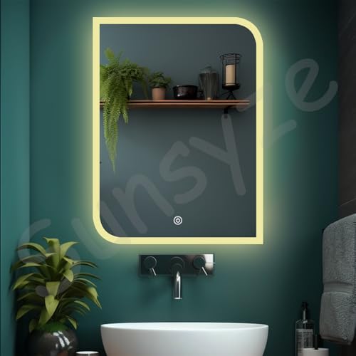Image of Sunsyze Modern Led Mirror for Bathroom & Bedroom, Mirror with Light, Touch Sensor Controlled with 3 Colour (Warm, White & Natural) Lights and Brightness Adjustable (18x24 Mirror Size)