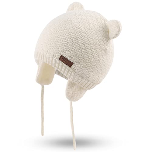 Bamery Baby Crochet Hat Infant Cute Bear Ear Beanie Toddler Boys Girls Earflap Hats For Fall Winter Warm Cap (Bear White, 0-6M) #TOP14