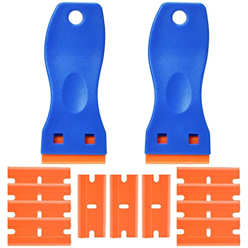 Mini Kunststoff Schaber mit 120 Kunststoff klingen, Plastikspachtel für Aufkleber Entferner Auto,klebereste entferner, Ceranfeldschaber,Etikettenlöser für Glas und Fenster (Blau)