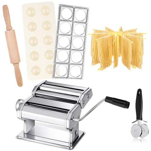 Tiangrid 5-Piece Pasta Making Tools Set - Includes Pasta Machine, Ravioli Maker, Noodle Drying Rack, and More
