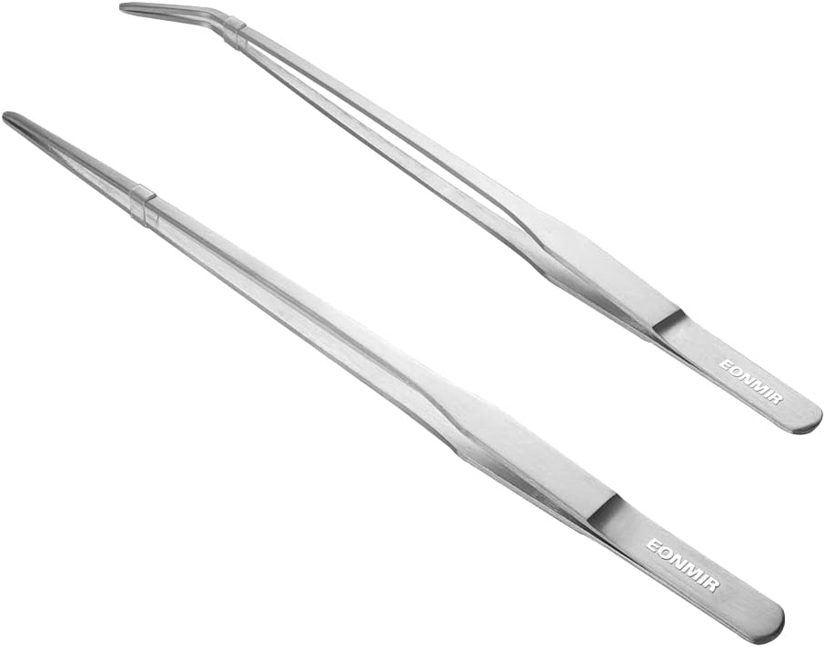 EONMIRStainless Steel Feeding Tongs for Reptile Vivarium Plants Snake Lizards Spider Frog Gecko, Aquarium Long Tweezers - 2Pcs