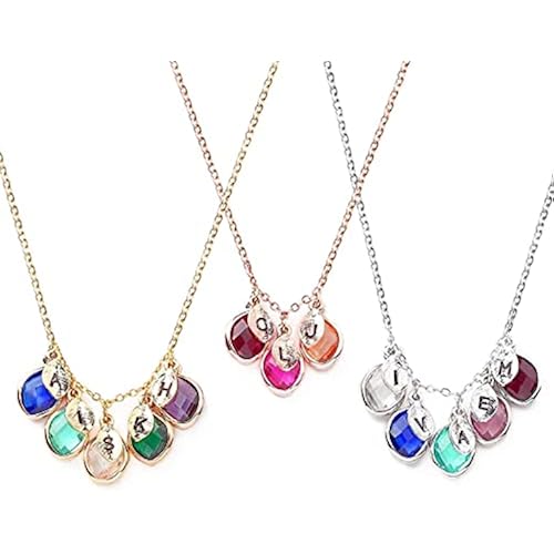 Grandma Gifts: Custom Birthstone Necklace for Grandma — Leaf Initial Charms