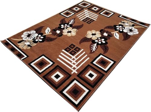Image of Floral Design Acrylic Polyester Carpet for Living Room 6x8 Feet Color Gold(180x240Cm), Large Rectangle