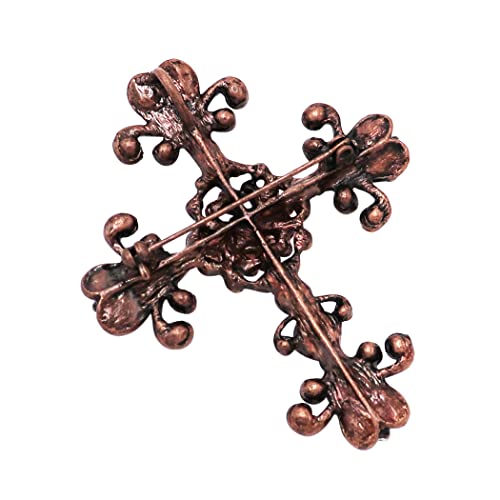Rosemarie's Religious Gifts Women's Vintage Vibes Stunning Crystal Rhinestone Christian Cross Brooch, 2.75 (Red Crystal Copper Tone) #TOP1