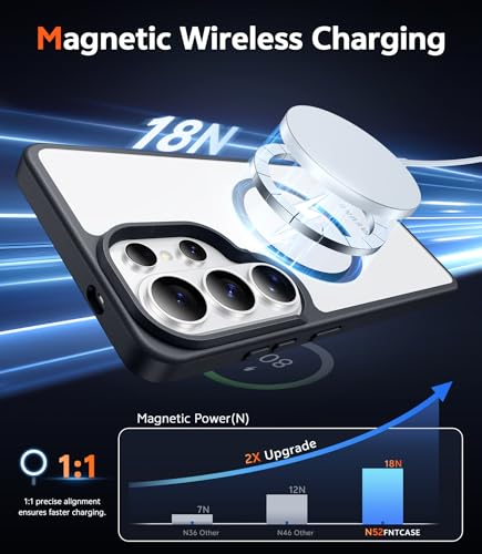Image of FNTCASE for Samsung Galaxy S26-Ultra Case: Clear Magnetic Phone Cases with Screen Protector Compatible with Magsafe Slim Anti Yellowing Rugged Protective Transparent Cell Phone Cover (Black Magnetic)