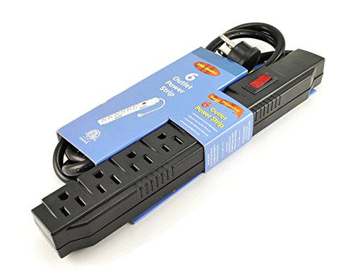Cablesonline 6 Outlet Surge Strip, Horizontal, 250 Joules, (6 Ft.) Cable, With Right Angle Plug #TOP3