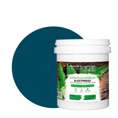 BOX DECO COULEURS Pintura de pared natural ecológica con aspecto satinado interior Natura – 1 l/13 m², color azul pato