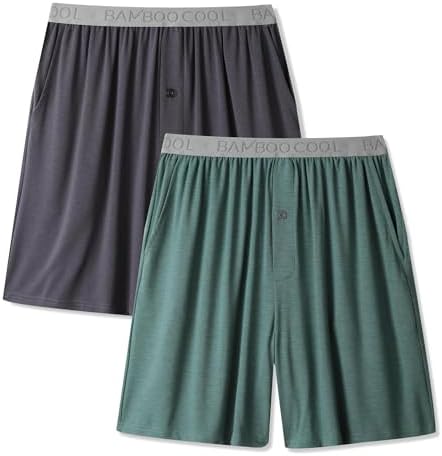 BAMBOO COOL Men's Pajama Bottoms Soft Comfy Breathable Lightweight Sleepwear Lounge Pajamas Shorts with pockets 2 Pack
