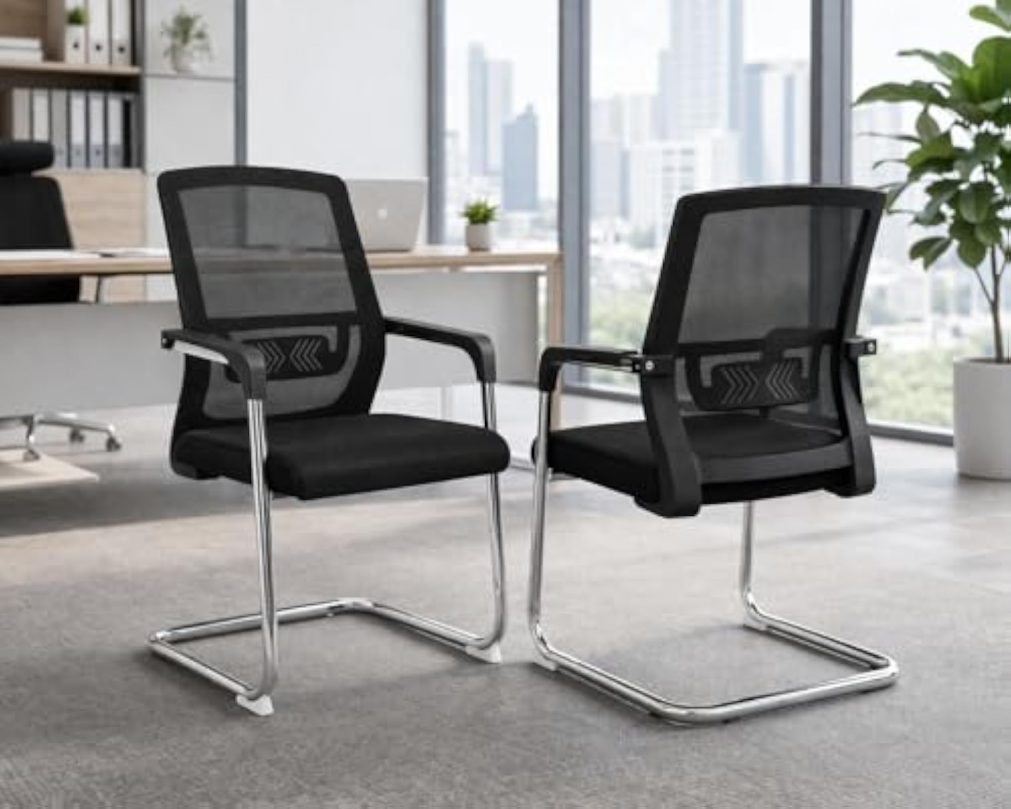 Set of 2 Ergonomic Visitor Chairs with Lumbar Support